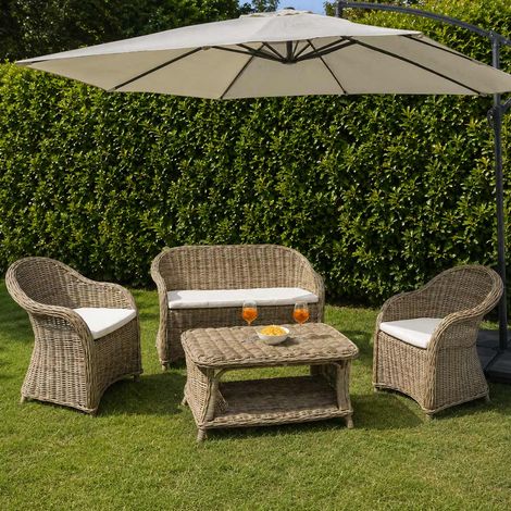Salotto in rattan grigio intrecciato 1 divanetto 2 poltrone 1 tavolino Roma (1/5)
