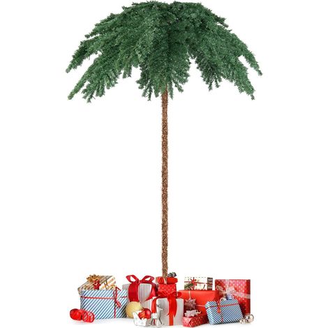 COSTWAY Albero di Natale da 180 cm, Albero di Natale con Luci e a Forma di Palma, con 250 Luci LED Bianco Caldo, 813 Rami, Struttura a Cerniera e Supporto, Ideale per Casa e Negozio (1/5)