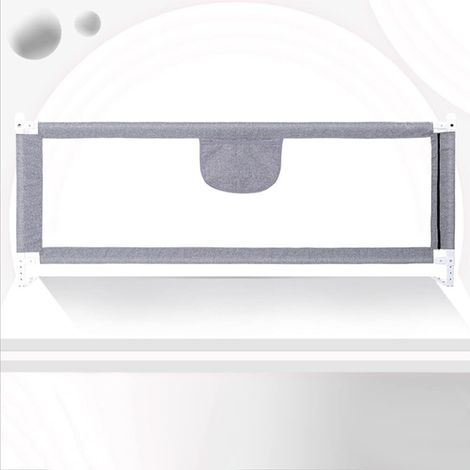 Barrière de lit de 200 cm - Protection Contre Les Chutes - Réglable en Hauteur- Barrière de lit pour Tout-Petits - Barrière de lit avec Filet aéré - Sûr, Facile à monter-2m-gris