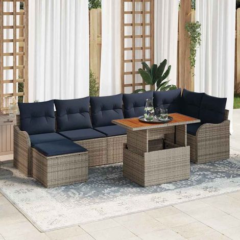 vidaXL Set Divano da Giardino 8 pz grigio e blu navy (1/5)