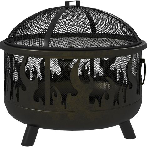Brasero exterior de metal negro Ø61 cm con pantalla antic chispas y atizador HOMVRA (1/5)
