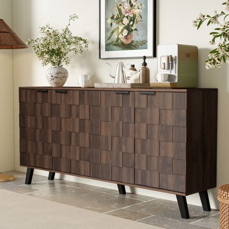 Aparador con amplio almacenamiento puertas geométricas madera 160,5 x 35,5 x 78 cm color natural (1/5)