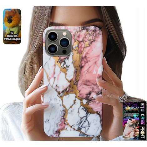 Custodia per iPhone 13 PRO - effetto marmo rosa e bianco, con motivi a pietra (1/5)