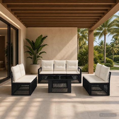 vidaXL Conjunto de sofás de jardín 8 uds. Negro y Blanco Crema (1/5)