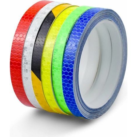 6 rouleaux de ruban réfléchissant auto-adhésif, ruban réfléchissant pour vélo Ruban d'avertissement de sécurité pour moto Ruban de marquage de sécurité, 1 cm x 8 m, jaune, bleu, rouge, vert, blanc, no (1/5)