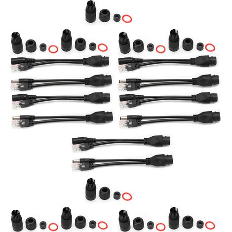 5 paires d'adaptateurs séparateurs injecteurs POE Ethernet étanches DC12V pour caméra IP noire (1/5)