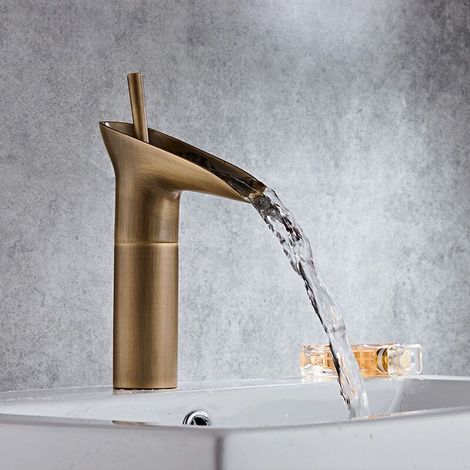 Bathroom sink faucet, waterfall mixer, adjustable sink mixer hot and cold water, chrome-plated brass (1/5)