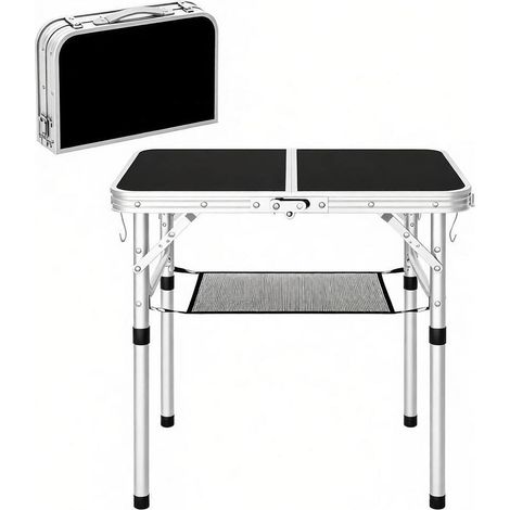 Mesa plegable de camping multifuncional regulable en altura 60x40 cm negra (1/5)