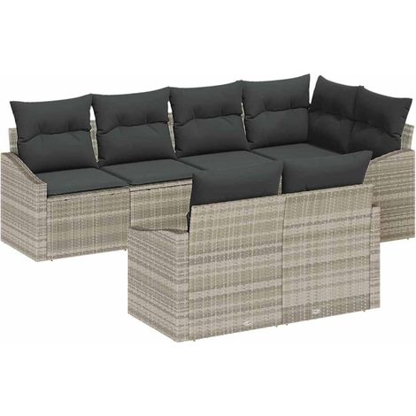 Sofa Set with Cushion 7 pcs Light grey Poly Rattan vidaXL