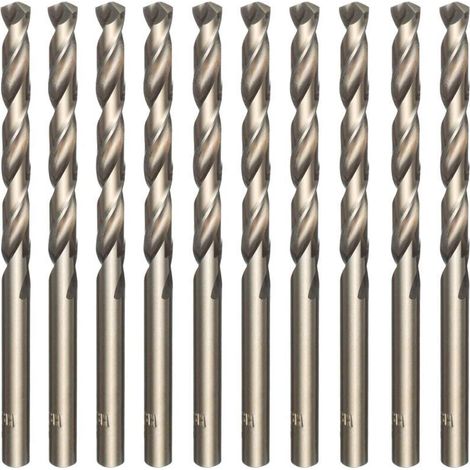 Lot de 10 forets hélicoïdaux dorés en acier rapide M35 et cobalt - Pour percer l'acier inoxydable, les aciers durs, la fonte, le cuivre, l’aluminium, le bois et le plastique - 5 mm x 86 mm
