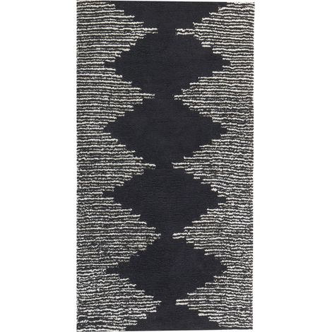 Tappeto pelo corto bianco e nero in cotone modello geometrico pelo corto 80 x 150 cm Bathinda (1/5)