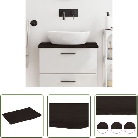 Bois de chêne massif - Comptoir de salle de bain marron foncé 60x40x2 cm bois traité (1/5)