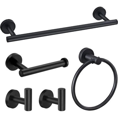 Set of 5 wall-mounted matte black stainless steel bathroom accessories (1/5)