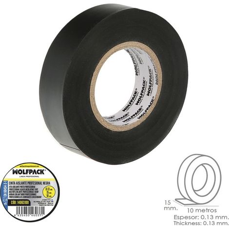 Ruban adhésif isolant professionnel noir, épaisseur 0,13 mm, largeur 15 mm, rouleau de 10 mètres