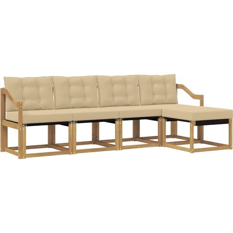 Conjunto de sofás de exterior con cojín 5 pcs y Beige vidaXL (1/5)