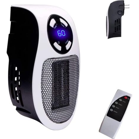 Calefactor cerámico inteligente de 500 W con ventilador - Calefactor eléctrico con enchufe de pared - Con termostato y temporizador ajustables y pantalla LED - Calentamiento rápido, bajo nivel de ruid (1/5)