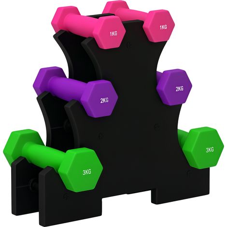 Juego de mancuernas hexagonal 2 x1kg 2 x2kg 2 x3kg con soporte de almacenamiento para ejercicio entrenamiento en casa gimnasio multicolor (1/5)