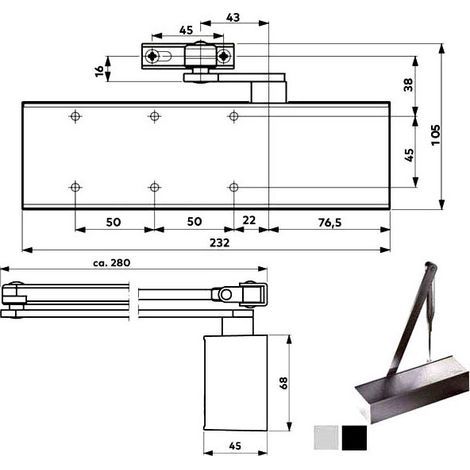 Fermoir de porte aérodynamique argenté Ts 72 Bca Dorma