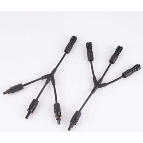 Connecteur Y MC4 Solar Panel (1 to 3), PPO/Argent IP67, 50A/1500V, 2 Connecteurs Y PV (1M3F + 1F3M) (1/4)