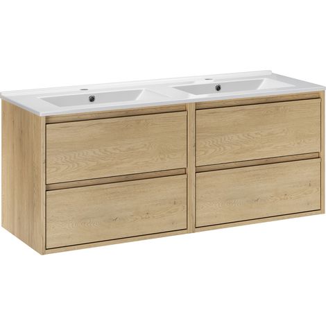 Doppelwaschtisch 121cm Edmé mit 4 Schubladen, Holzoptik (1/5)