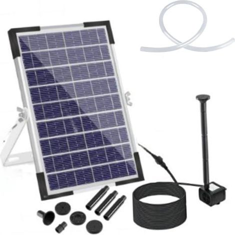 Fontaine solaire, pompe solaire de bassin 5 W 9 V avec débit de 500 l/h, 9 buses pour jardin, bain d'oiseaux, étang et récipient à poissons (1/5)