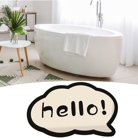 Tapis de sol en diatomite noir et blanc personnalisés pour la maison et la salle de bain. Absorbants, séchage rapide, effet nuage. Bonjour. (1/5)