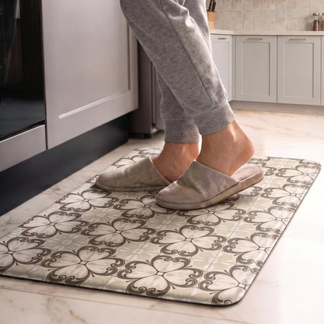 Kitchen floor mat, oil-proof and waterproof, thickened and enlarged PVC absorbent mat, household stain-resistant, washable and wipeable - Retro floral tile 1 - 441201.0cm