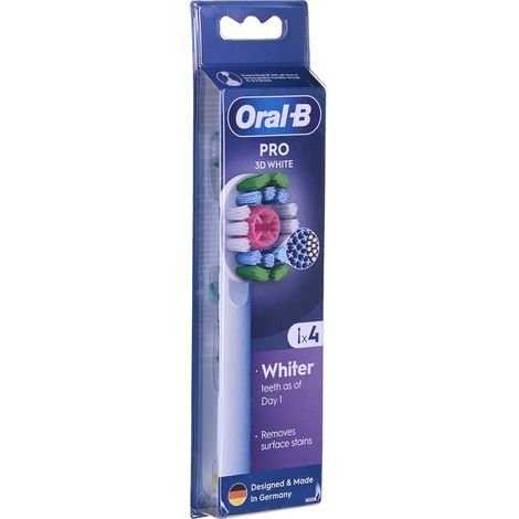 Oral-B  Austauschbare Bürstenköpfe  EB18-4 3D White Pro  Bürstenköpfe  Für Erwachsene  4 Bürstenköpfe enthalten  Weiß (1/5)
