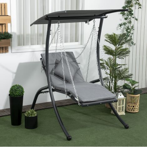 Gartenschaukel aus Stahl in Dunkelgrau, 108x145x169 cm, mit verstellbarem Dach, Sitzauflage und Kopfkissen (1/5)