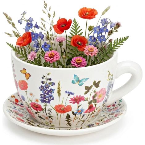 Vase ou pot de fleurs en forme de tasse Colorée 24 x 28 cm
