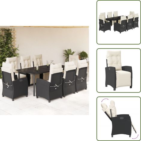 The Living Store 9-tlg. Garten-Essgruppe mit Kissen Schwarz Poly Rattan - Gartenstuhl (1/5)