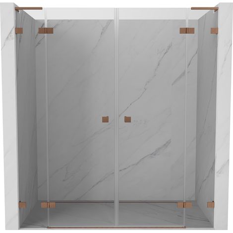 Mexen Lunar L Double porte de douche battante 200 cm, transparent, cuivre brossé - 834DL-200-000-65-00 (1/3)