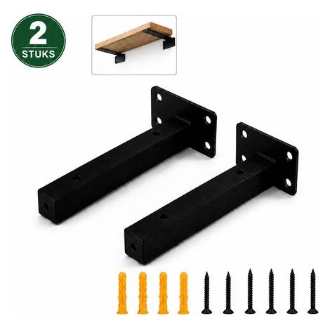 Lot de 2 supports d’étagère invisibles – 20 cm – Métal noir – Montage caché – Étagères flottantes – Salon, cuisine, bureau (1/5)