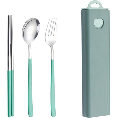Couverts Reutilisables En Acier Inoxydable - Ensemble De Fourchette Cuillère Couteau Avec Etui De Transport - 3 Pièces (1/5)