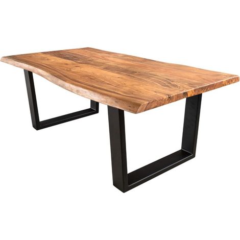 Mesa de centro ARKAYA 120 cm en madera de acacia maciza con patas de metal negro en forma de U