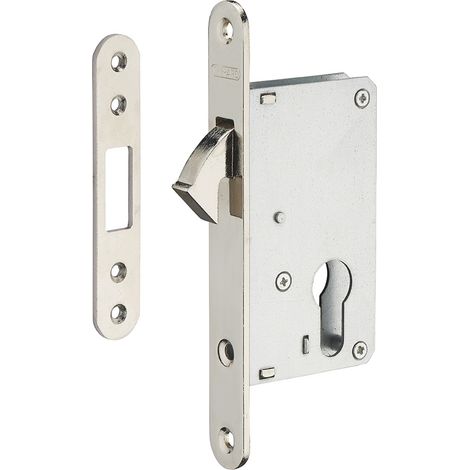 Serratura da incasso per porta scorrevole a cilindro europeo, asse 40mm - Finitura nichel - THIRARD
