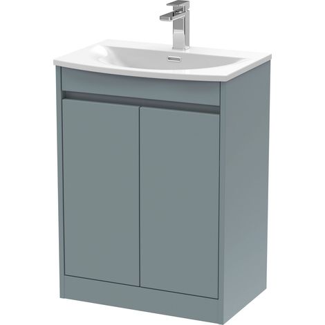Chartley Contemporary Floor Standing 2 Door Vanity Basin Unit, Curved Basin, 600mm, Coastal Grey (1/4)