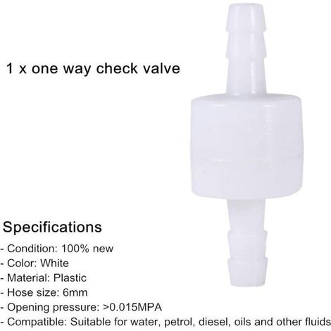 Hilitand Clapet Anti-Retour en Plastique de 6mm Une Voie Clapet Anti-Retour de Retour pour l'eau, Le Carburant, Le Liquide, l'Air (6mm)