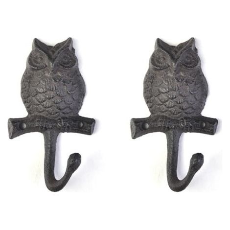2 pc (hibou) crochets muraux en fonte Vintage finition Antique vêtements en métal affaires tête d'animal cintre décoratif accessoires pour la maison, crochet (1/5)