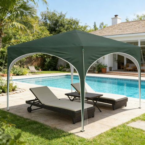 Gazebo pieghevole 3x3 m, struttura in metallo, altezza regolabile, telo Oxford 210D, verde (1/5)