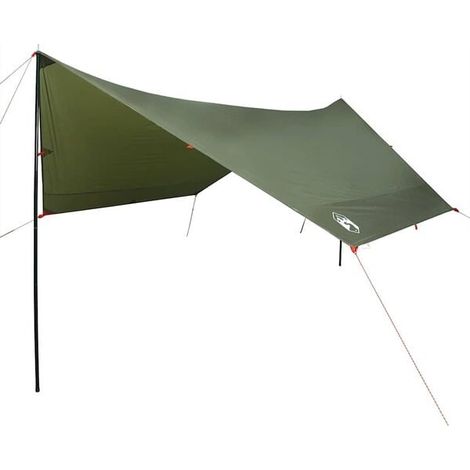 Bâche de camping vert olive, dimensions 438x376x212 cm, imperméable.
