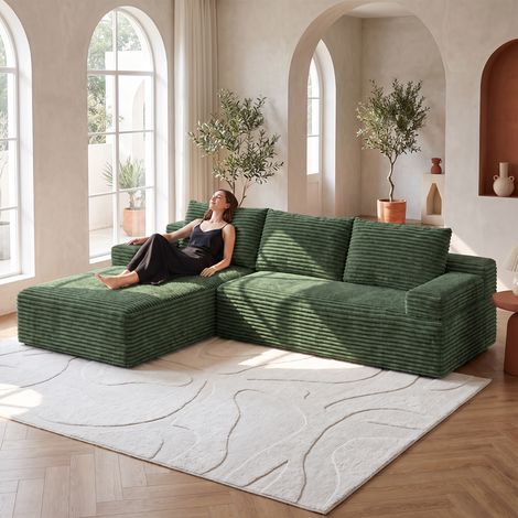 Canapé d'angle Vert convertible réversible 263x171x 59cm, Canapé compressé combinaison libre, Canapé 4 places avec méridienne grande (1/3)