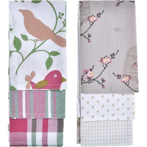 Ensemble de Chiffons DKD Home Decor Marron Rouge Vert Beige 60 x 0,5 x 40 cm Fleurs Oiseaux