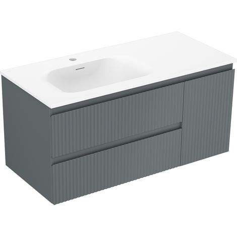 Mexen Rivel armario de ba帽o 100 cm con lavabo Vela izquierdo, 2 cajones, 1 puerta, ranurado, grafito/blanco mate - 91A23-10047- (1/5)
