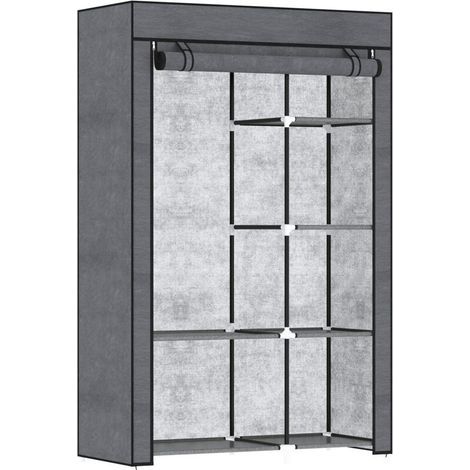 Multi-storage wardrobe - 6 shelves, 1 hanging rail - grey non-woven fabric (1/4)