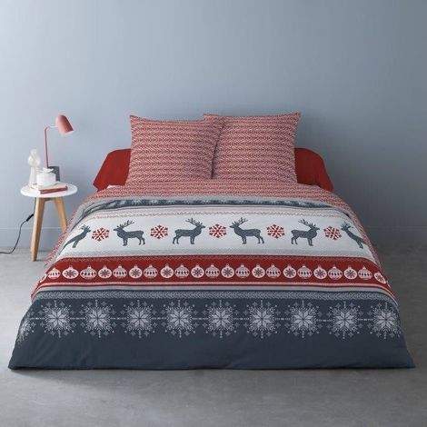 Housse de couette 240x220 FENRIS Rouge + 2 taies matière Polaire (1/3)