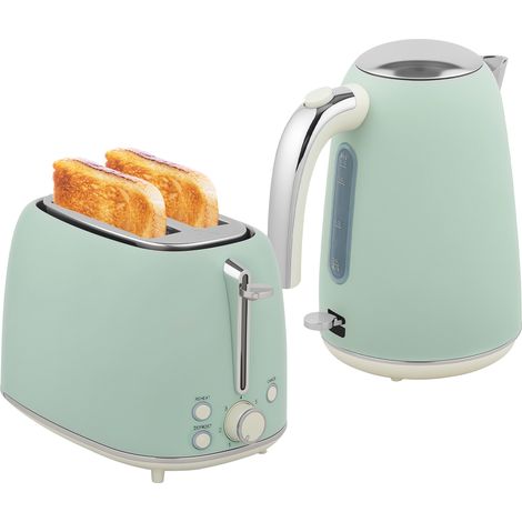 Ensemble bouilloire et grille-pain, bouilloire en acier inoxydable 1,7 L et 2200 W et grille-pain à 2 tranches, vert