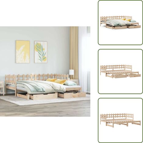 Tagesbett Ausziehbar mit Schubladen ohne Matratze 80x200 cm - Ausziehbares Tagesbett - Ausziehbare Tagesbetten - Schlafsofa - Tagesbett