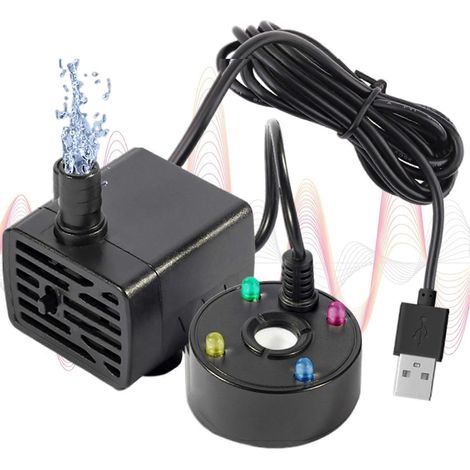 Atomiseur USB 5V avec pompe à eau et lumière LED, adapté aux fontaines et jeux d'eau d'intérieur et d'extérieur. (1/5)