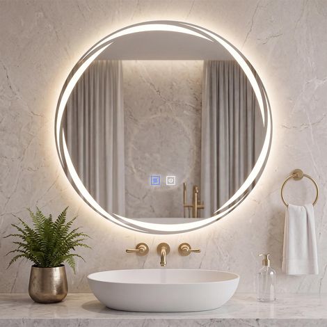 COSTWAY Specchio Bagno Rotondo con Luce LED 50 x 50 cm